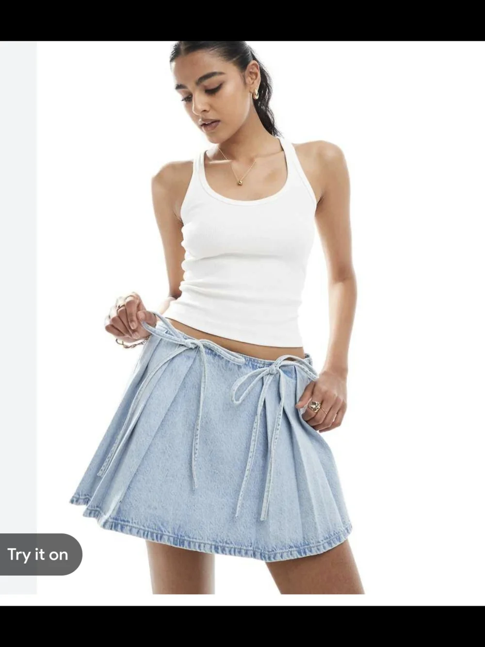 Bershka Light Blue Denim Tie-Waist Circle Mini Skirt